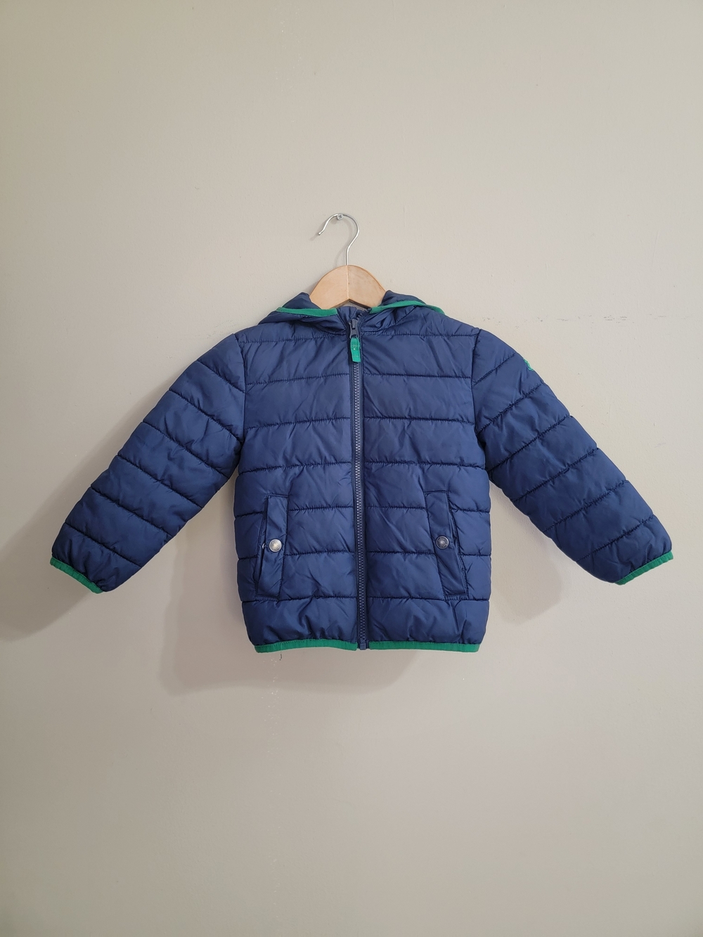 Mini Boden Navy Puffer Jacket with Green Trim Size 3-4 Y